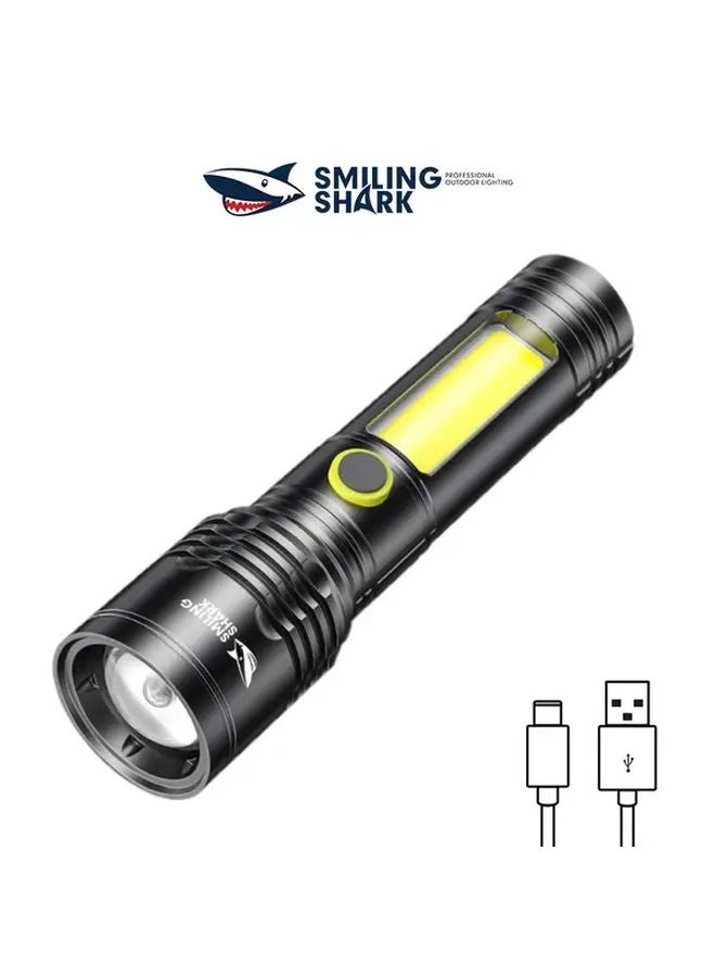 Black Smiling Shark Rechargeable Flashlight High Lumens Zoomable LED Torch 6 Modes - Image 2