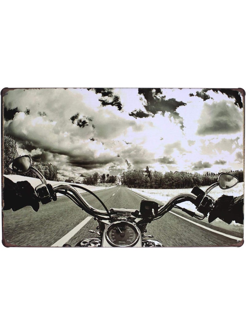 الكوتش لوحة ديكورية معدنية بتصميم دراجة نارية وطريق مفتوح – ستايل كلاسيكي - Image 5