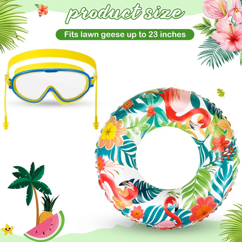 Aliceset 2 Pcs Hawaiian Porch Goose Outfit, Flamingo Summer Luau Lawn Goose Statue Clothes Costume Pool Floats Swim Goggles for Tropical Patio Yard Outdoor Decoration - Image 2