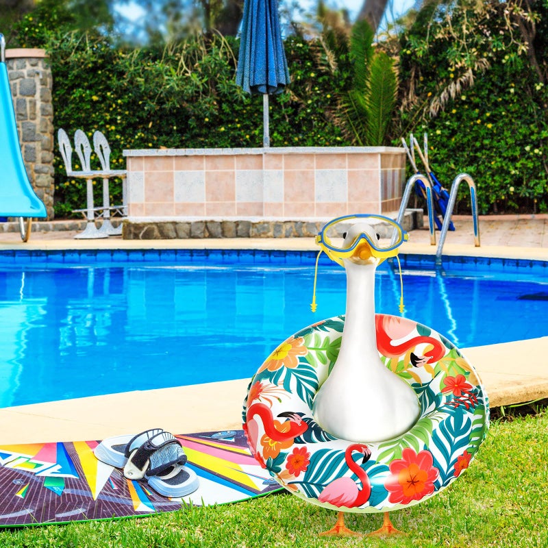Aliceset 2 Pcs Hawaiian Porch Goose Outfit, Flamingo Summer Luau Lawn Goose Statue Clothes Costume Pool Floats Swim Goggles for Tropical Patio Yard Outdoor Decoration - Image 4