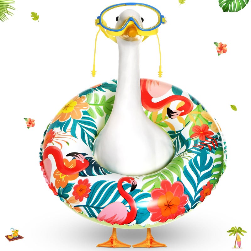Aliceset 2 Pcs Hawaiian Porch Goose Outfit, Flamingo Summer Luau Lawn Goose Statue Clothes Costume Pool Floats Swim Goggles for Tropical Patio Yard Outdoor Decoration - Image 1