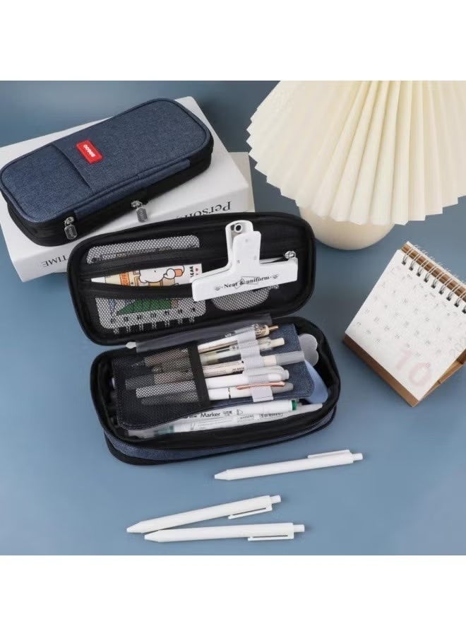 ANGOO Pencil Case, Large Capacity Pen Bag, Colored Pencil Bag with Zipper, Student School Supplies, Suitable for the Beginning of School Season, Beginning of School Gifts, Dark Blue - Image 4