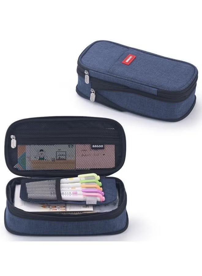 ANGOO Pencil Case, Large Capacity Pen Bag, Colored Pencil Bag with Zipper, Student School Supplies, Suitable for the Beginning of School Season, Beginning of School Gifts, Dark Blue - Image 1