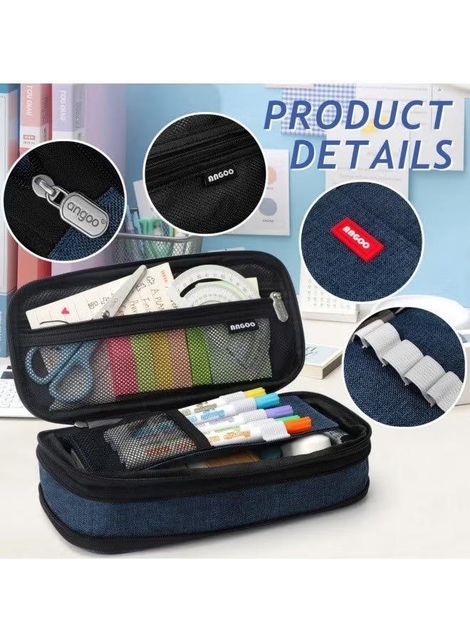 ANGOO Pencil Case, Large Capacity Pen Bag, Colored Pencil Bag with Zipper, Student School Supplies, Suitable for the Beginning of School Season, Beginning of School Gifts, Dark Blue - Image 3