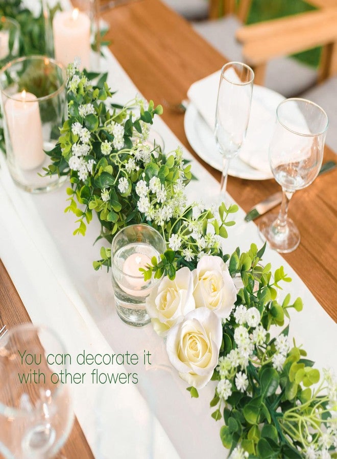 HIAGROW 6FT Eucalyptus Garland with Flowers, 6 Pack Artificial Greenery Garland Hanging Faux Eucalyptus Garland Suitable for Table Wedding Backdrop Arch Wall Party UV Protected Indoor Outdoor Decor - Image 4
