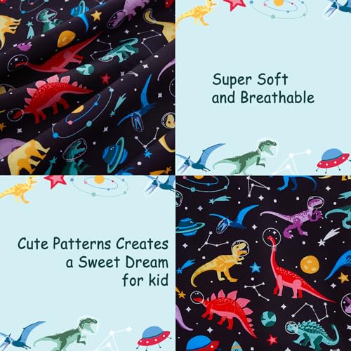 lasoftan Kids Sheet Set Twin Size, Twin Sheet Set with Space Dinosaur Pattern，Breathable Silky Soft Microfiber Kids Fitted Sheet - Image 3