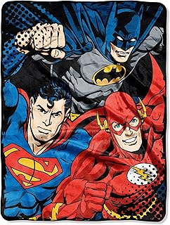 DC Comics Justice Micro Raschel Throw Blanket, 46" x 60", Multi Color, 1 Count, League Trio - Image 1