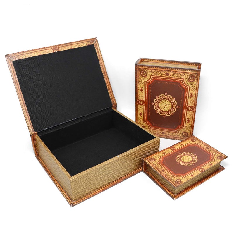 Jolitac Decorative Book Boxes World Map Pattern Antique Book Invisible Box With Magnetic Cover  Faux Wood Set Of 3 Storage Set (Classic) - Image 5