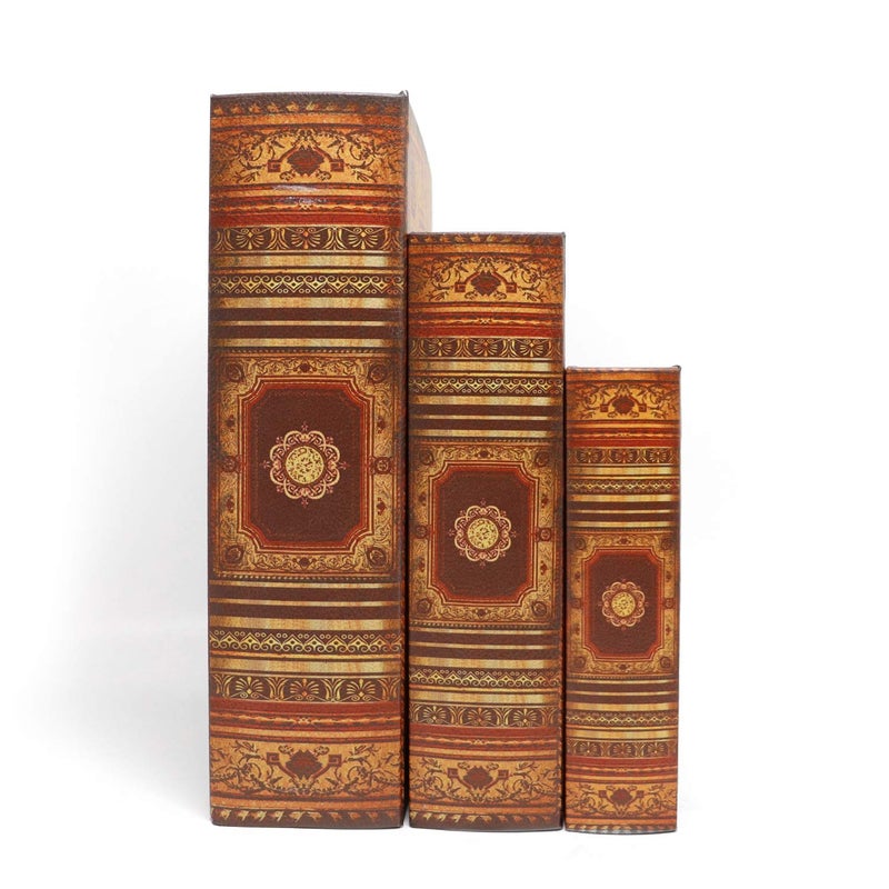 Jolitac Decorative Book Boxes World Map Pattern Antique Book Invisible Box With Magnetic Cover  Faux Wood Set Of 3 Storage Set (Classic) - Image 3