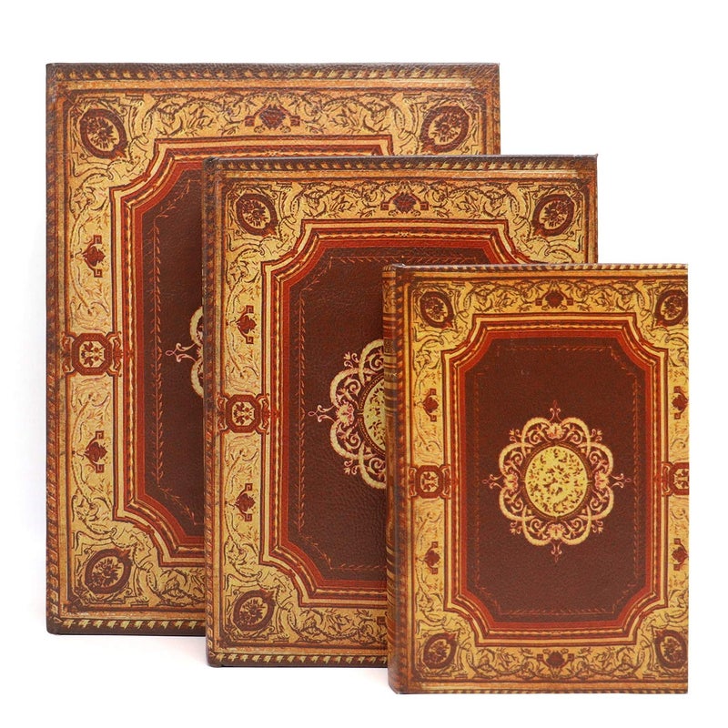 Jolitac Decorative Book Boxes World Map Pattern Antique Book Invisible Box With Magnetic Cover  Faux Wood Set Of 3 Storage Set (Classic) - Image 2