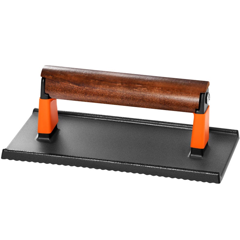 GGC Bacon Press for Griddle, Cast Iron Smash Burger Press for Hamburger, Steak, Bacon, Sandwiches, 8"x 4" Rectangle Meat Press with Wooden Handle for Grill and Griddle Cooking(10Pcs Patty Paper) - Image 1