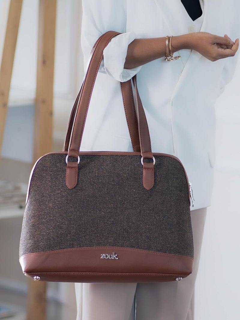 ZOUK Carry All Work Bag | Jute | Vegan Leather Handcrafted Women's Shoulder Bag with Double Handles - Image 3