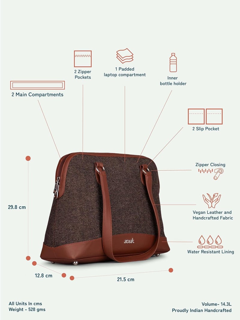 ZOUK Carry All Work Bag | Jute | Vegan Leather Handcrafted Women's Shoulder Bag with Double Handles - Image 4