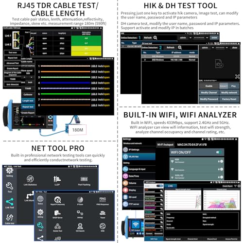 Rsrteng جهاز اختبار كاميرات المراقبة Rsrteng، 8K 32MP 4K 12MP جهاز اختبار كاميرات IP مع POE++ بحد أقصى 90W، جهاز اختبار كاميرات CVBS بشاشة لمس IPS 7 بوصات أدوات الشبكة تدعم واجهة SFP 1CH جهاز اختبار IPC IPC-9800Pro - Image 5