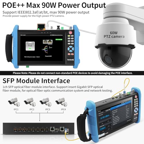 Rsrteng جهاز اختبار كاميرات المراقبة Rsrteng، 8K 32MP 4K 12MP جهاز اختبار كاميرات IP مع POE++ بحد أقصى 90W، جهاز اختبار كاميرات CVBS بشاشة لمس IPS 7 بوصات أدوات الشبكة تدعم واجهة SFP 1CH جهاز اختبار IPC IPC-9800Pro - Image 4