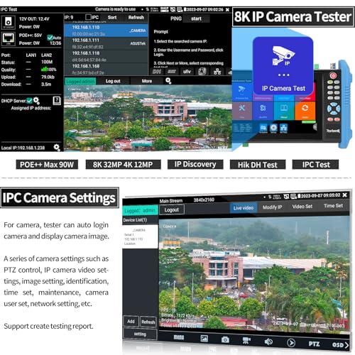Rsrteng جهاز اختبار كاميرات المراقبة Rsrteng، 8K 32MP 4K 12MP جهاز اختبار كاميرات IP مع POE++ بحد أقصى 90W، جهاز اختبار كاميرات CVBS بشاشة لمس IPS 7 بوصات أدوات الشبكة تدعم واجهة SFP 1CH جهاز اختبار IPC IPC-9800Pro - Image 3