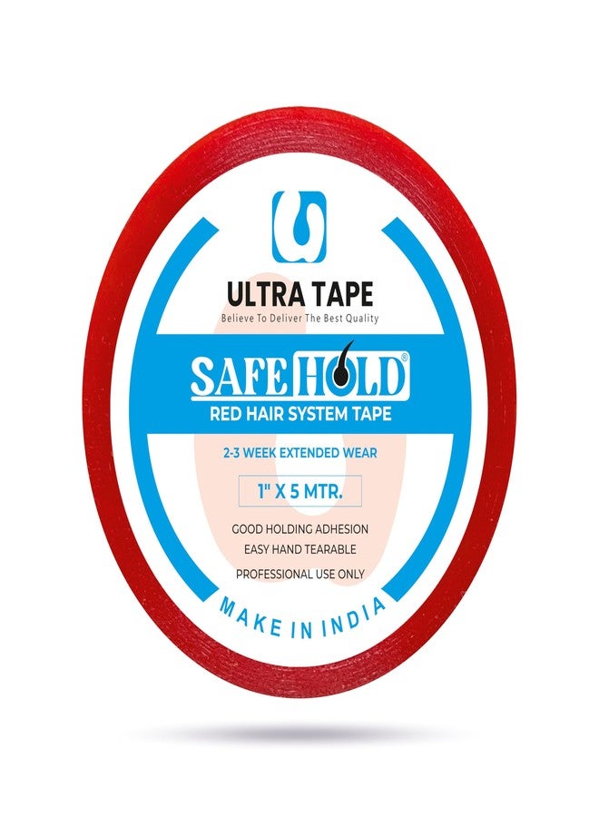 SAFEHOLD Hair Patch Red Tape | Hair Wig Red Tape | Ultra Hold | Double-sided Hair Patch | Cotton-Cloth | Waterproof | Maximum Hold upto 2 weeks (1 Inch X 5 Yards) (Pack Of 1) - Image 1