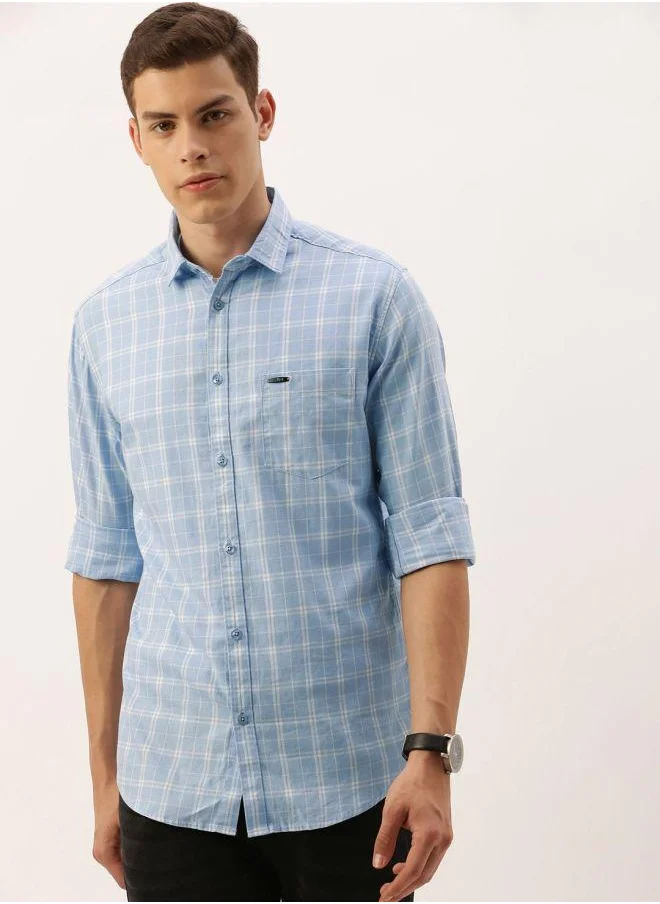 شركة المرآب الهندية Men Slim Fit Checkered Full Sleeves Spread Collar Casual Shirt