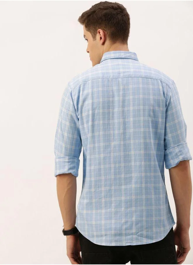 شركة المرآب الهندية Men Slim Fit Checkered Full Sleeves Spread Collar Casual Shirt