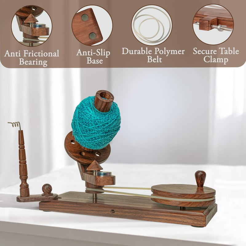 OZYRA Wooden Yarn Cake Winder - Elegant Handmade Yarn Winder for Crocheting, Yarn Winder Large Capacity, Yarn Spinner for Crocheting (R-Combo-2) - Image 3