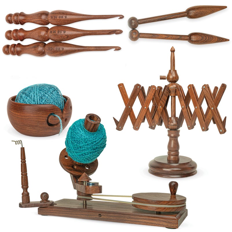 OZYRA Wooden Yarn Cake Winder - Elegant Handmade Yarn Winder for Crocheting, Yarn Winder Large Capacity, Yarn Spinner for Crocheting (R-Combo-2) - Image 1