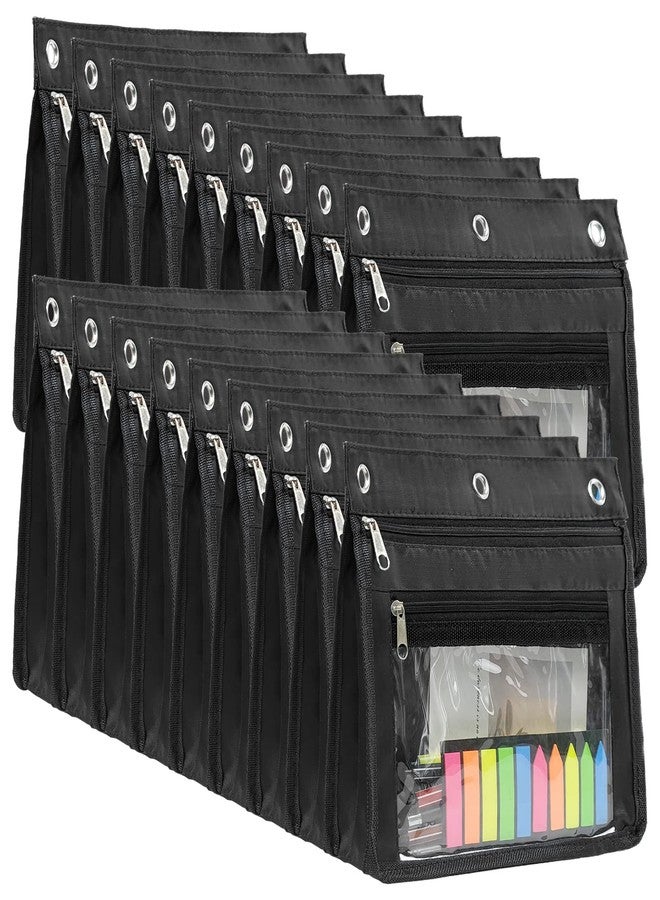 YoeeJob 18 Pack 1 Inch Expandable Zipper Pencil Pouches with Clear Window for 3 Ring Binder, Suitable for School & Office（Black） - Image 1