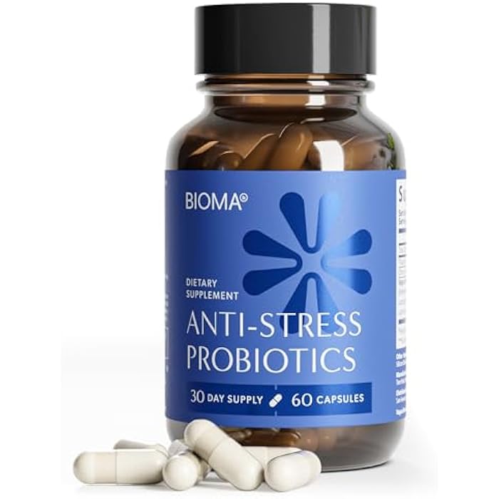 BIOMA Anti-Stress Probiotics – 3-in-1 Gut-Brain Axis Support for Stress Relief & Mood – Prebiotics, Postbiotics & Clinically Studied Strains – Vagus Nerve, Serotonin & Digestive Support – 60 Capsules - Image 1