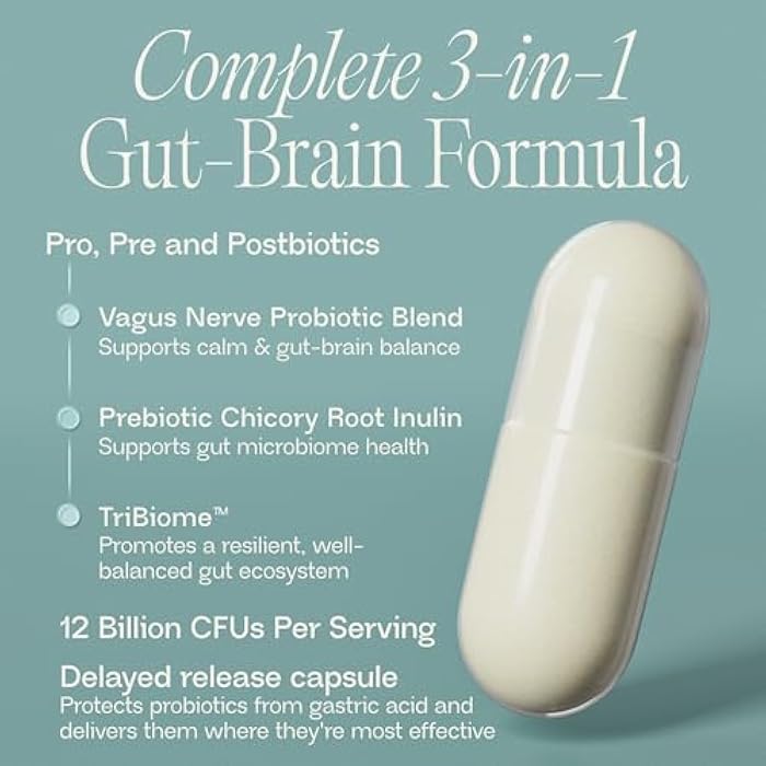 BIOMA Anti-Stress Probiotics – 3-in-1 Gut-Brain Axis Support for Stress Relief & Mood – Prebiotics, Postbiotics & Clinically Studied Strains – Vagus Nerve, Serotonin & Digestive Support – 60 Capsules - Image 3