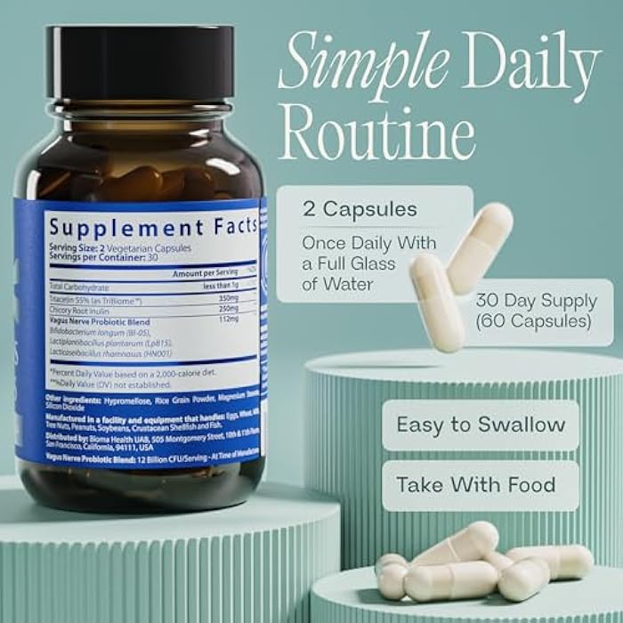 BIOMA Anti-Stress Probiotics – 3-in-1 Gut-Brain Axis Support for Stress Relief & Mood – Prebiotics, Postbiotics & Clinically Studied Strains – Vagus Nerve, Serotonin & Digestive Support – 60 Capsules - Image 4