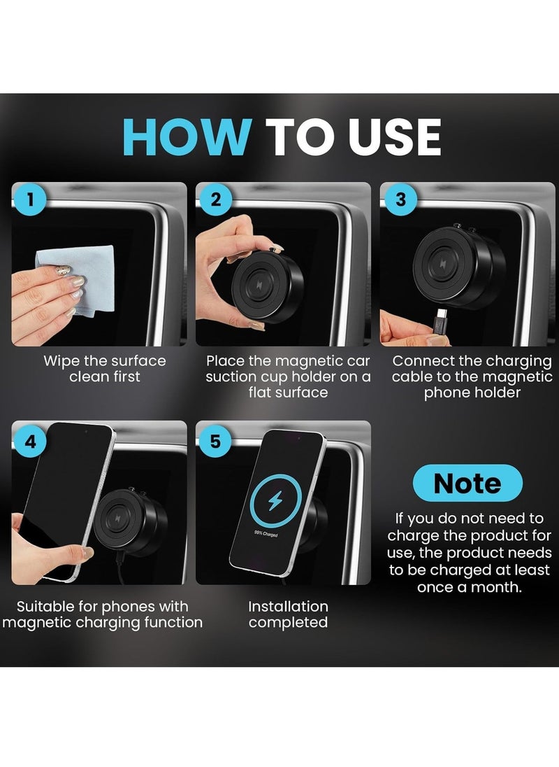 TIGER Vacuum Suction Magnetic Car Phone Holder – 2.5 x 0.8 Inch Rechargeable Suction Mount, 360° Rotatable, Compatible with iPhone 12/13/14/15, Universal Cell Phone Magnet Mount - Image 2