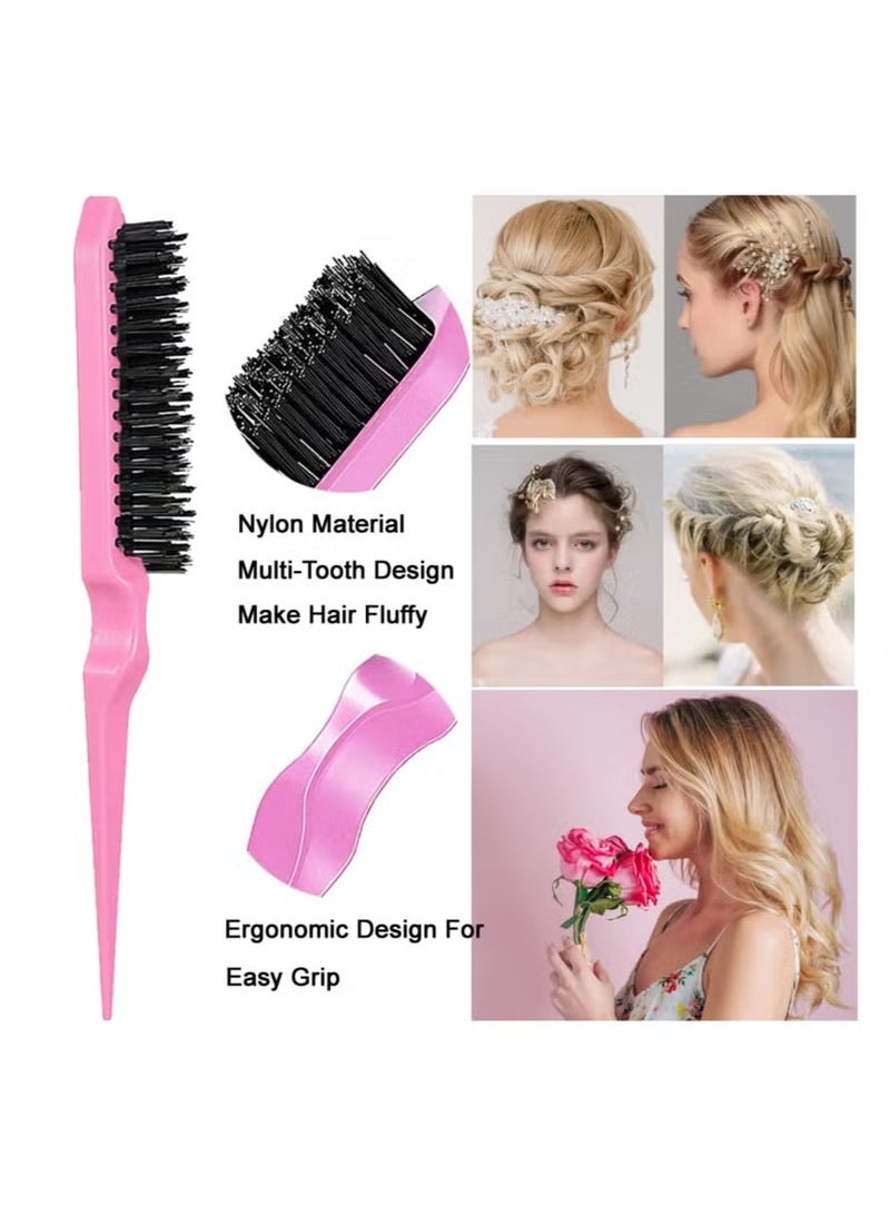 Hikma Beauty 10 Pieces Hair Styling Comb Set, Teasing Hair Brush, Edge Brush Hair Tail Tools, Braid Tool Loop with Hair Clips, For Women Girls Kids Hair Stylists Braiding Backcombing (Pink) - Image 4