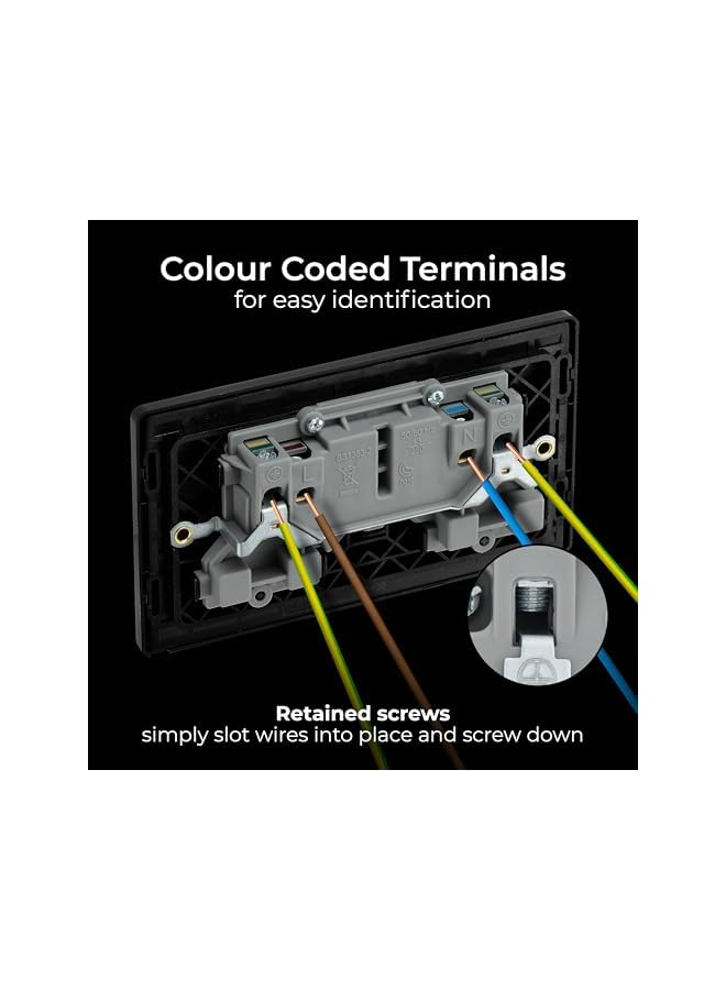 promass Electrical Double Switched Power Plug Wall Socket, Screwless, Evolve, Matt Black, 13A, PCDMB22B - Image 4