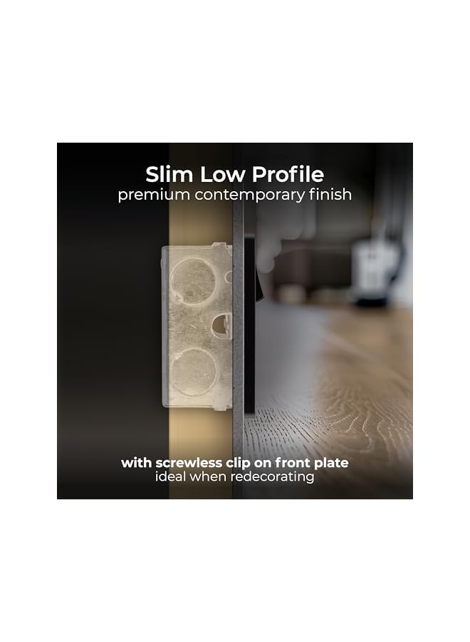 promass Electrical Double Switched Power Plug Wall Socket, Screwless, Evolve, Matt Black, 13A, PCDMB22B - Image 3