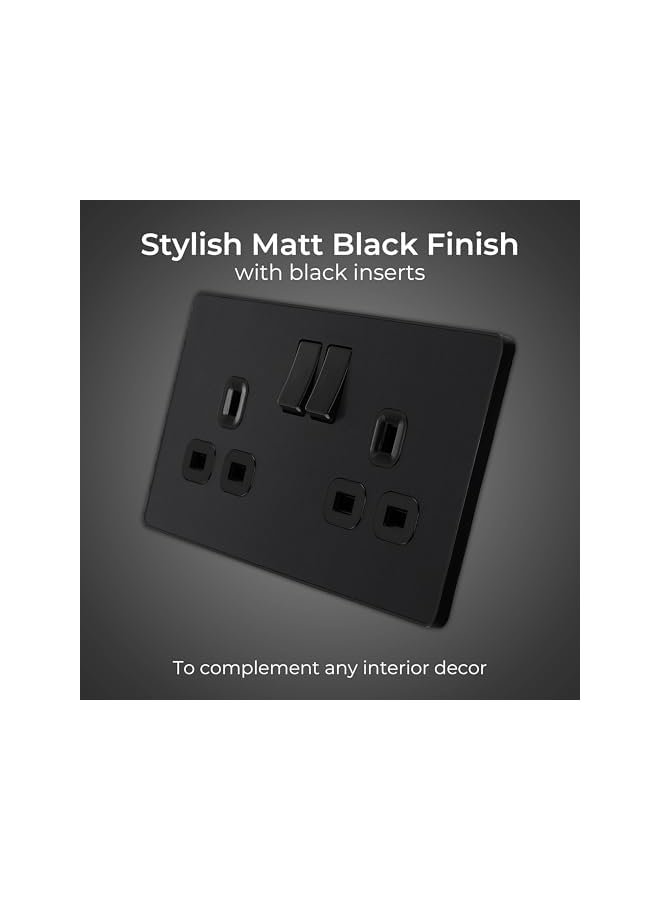 promass Electrical Double Switched Power Plug Wall Socket, Screwless, Evolve, Matt Black, 13A, PCDMB22B - Image 2