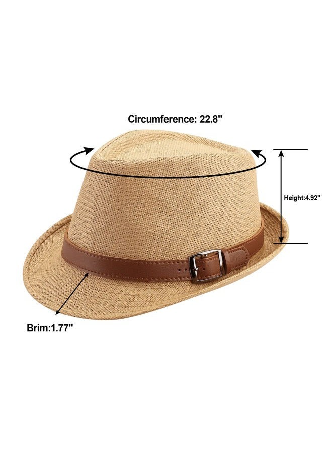 FALETO Straw Fedora Hat Classic Panama Trilby Hats Short Brim Sun Hat for Men Women, #01 Khaki, One size - Image 5