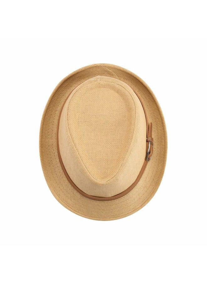 FALETO Straw Fedora Hat Classic Panama Trilby Hats Short Brim Sun Hat for Men Women, #01 Khaki, One size - Image 2