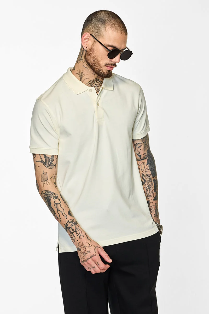 SNITCH Core Lab Cream Solid Polo T-Shirt