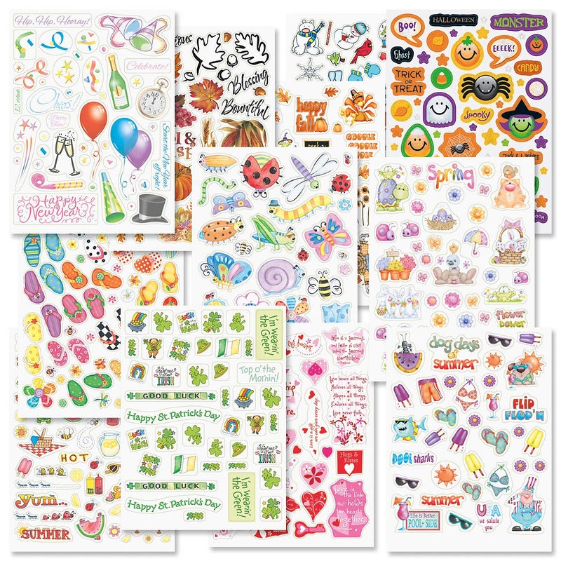 Current YearRound Themed Sticker Variety Pack  12 Sheets 178 Assorted Stickers for Kids Teachers School Scrapbooking Journals Monthly Planners Calendars Holiday Crafts  Greeting Cards