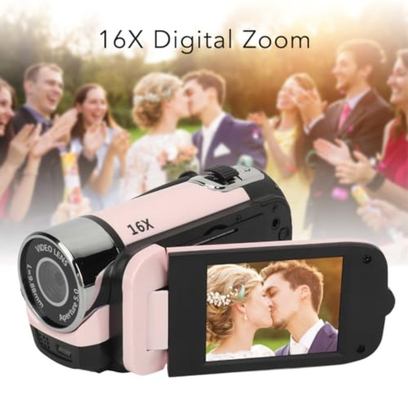 D90 1080P 16X Digital Zoom Video Camera Camcorder, 2.4in LCD Screen 16MP Digital Camera Recorder 128gbVlogging Camera with Fill Light, HD Video Recording Camcorder Pink - Image 3
