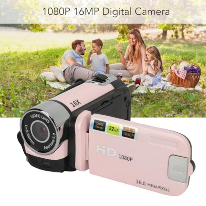 D90 1080P 16X Digital Zoom Video Camera Camcorder, 2.4in LCD Screen 16MP Digital Camera Recorder 128gbVlogging Camera with Fill Light, HD Video Recording Camcorder Pink - Image 2