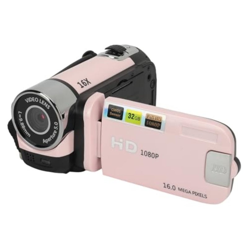 D90 1080P 16X Digital Zoom Video Camera Camcorder, 2.4in LCD Screen 16MP Digital Camera Recorder 128gbVlogging Camera with Fill Light, HD Video Recording Camcorder Pink - Image 1