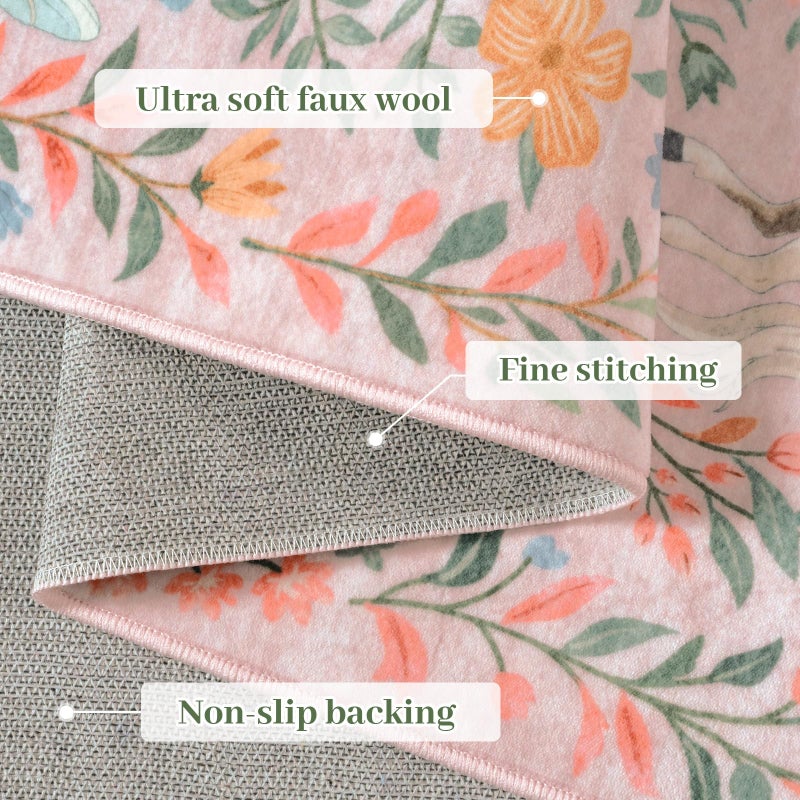 STARUIA Machine Washable 5x7 Area Rugs for Living Room, Non Slip Soft Low Pile Unicorn Floral Farmhouse Moroccan Vintage Animal Playroom Girls Rugs for Bedroom, Large Carpet Rugs for Nurseries(Pink,5'x7') - Image 3