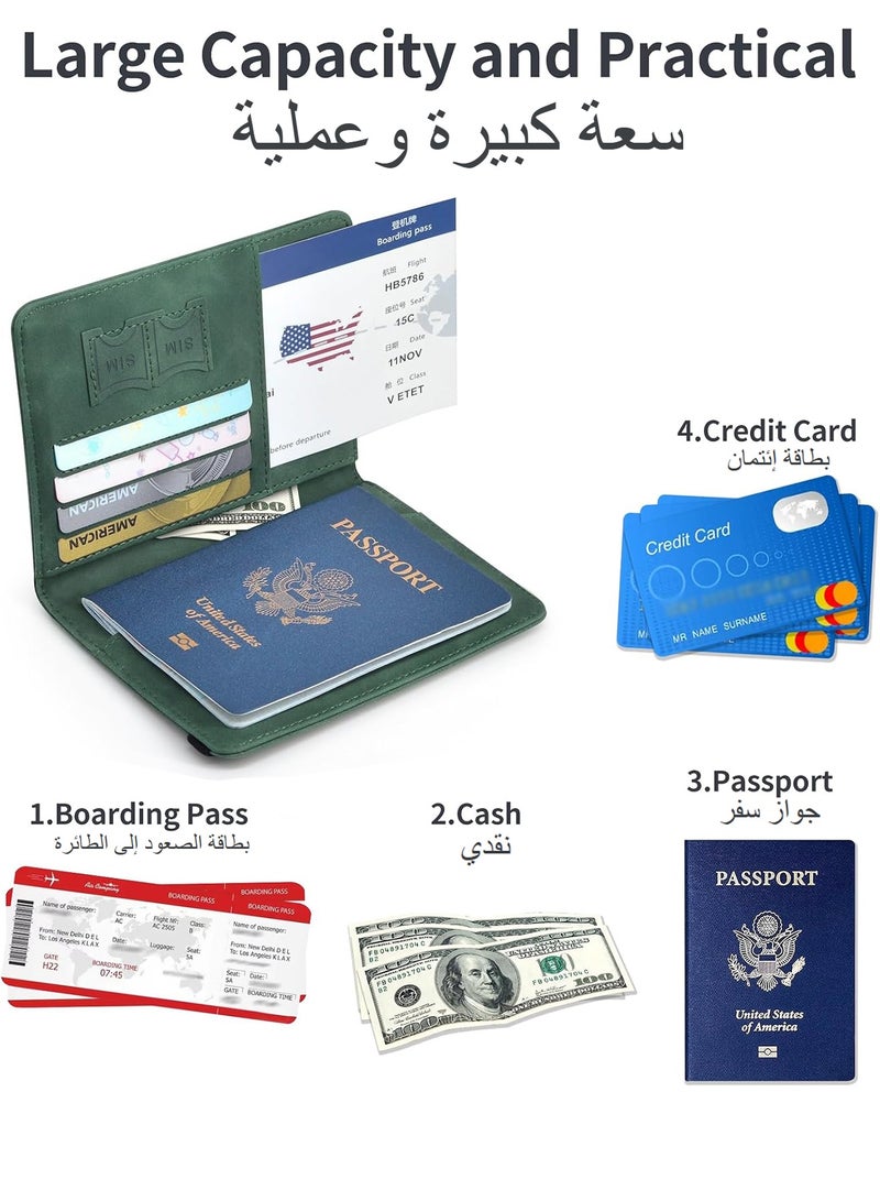 Passport Holder for Travel Essentials, Passport Wallet Cover Case for Travel Must Haves Accessories,Passport Book Holders for Women and Men Green - Image 2