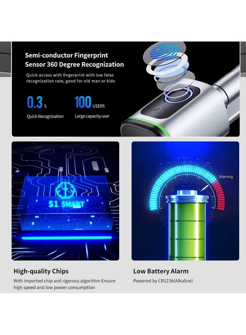 لوميف قفل باب ذكي من لوميف|للأبواب الداخلية فقط| يدعم حتي 100 بصمة , قفل ذكي يدعم الفتح عن طريق تطبيق الجوال , شامل 2 بطاقة ذكية , فضي , بطول 70مم ويشمل البطارية - Image 2