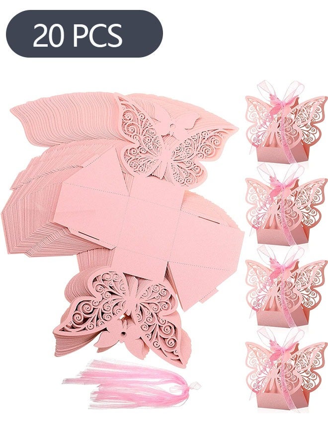 20-Piece erfly Candy Boxes with Ribbons, Cookie Present Boxes Chocolate Box for Wedding Girl Bridal Birthday Party Decoration Supplies (Pink) - Image 1