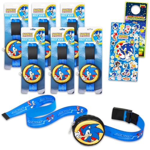 Sonic the Hedgehog Kids Birthday Party Favors Set Bundle with 6 Pack Belts with Removable Pouch Plus Stickers More Sonic the Hedgehog Party Supplies - Image 1
