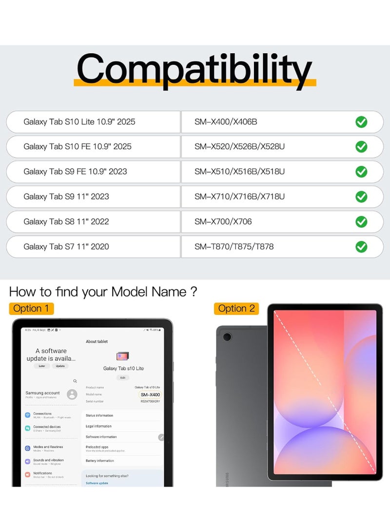 روك بو جراب لهاتف Samsung Galaxy Tab S10 Lite 5G مقاس 10.9 بوصة 2025/S10FE مقاس 10.9 بوصة 2025/S9FE مقاس 10.9 بوصة وS9 مقاس 11 بوصة جراب 2023/Tab S8 مقاس 11 بوصة 2022/Tab S7 مقاس 11 بوصة 2020 جراب سيليكون مع مقبض دوار 360 درجة وحامل قلم S - Image 2