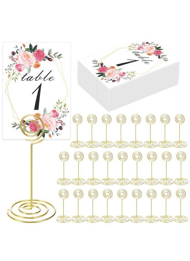 LeeLoon 26 Pcs Table Number Holder Table Card Holder Stand Wire Photo Holder With 26 Pcs Floral Table Number Cards Place Card Holder Stand For Weddings Party Office Paper Memo Menu Note Clips  - Image 2