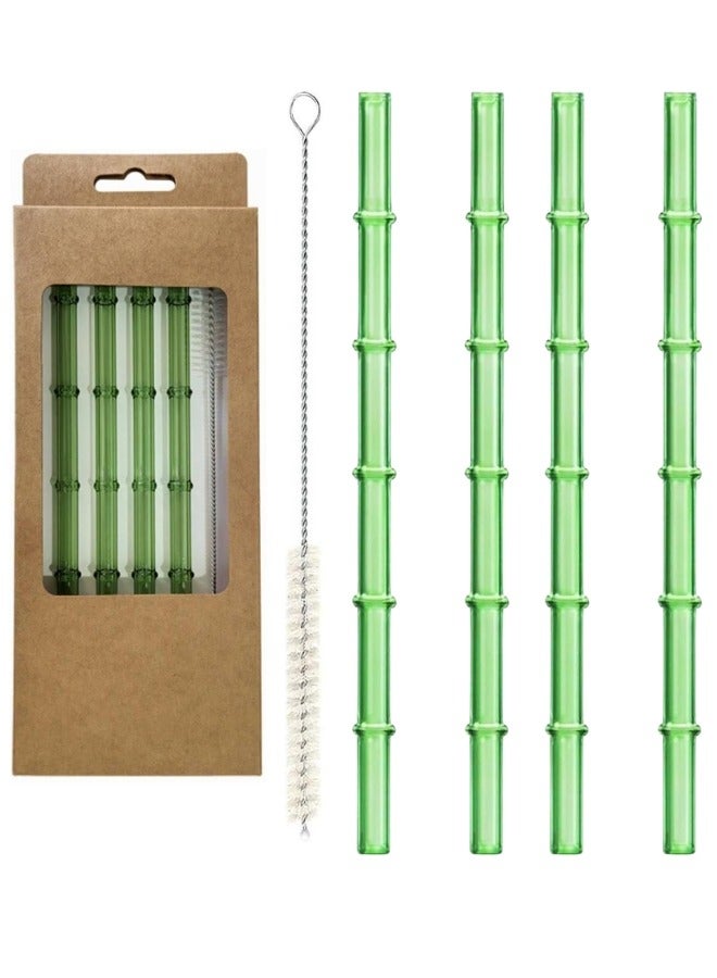 هابي هوم عبوه من 5 قطع من ماصات زجاجية قابلة لاعادة الاستخدام وفرشاة تنظيف ، ماصات زجاجية على شكل الخيزران الاخضر، ماصات شرب ملونة، مقاس 7.5 انش × 8 ملم، ماصة زجاجية شفافة وفرشاة تنظيف، مثالية للعصائر والشاي والعصير-أخضر - Image 1