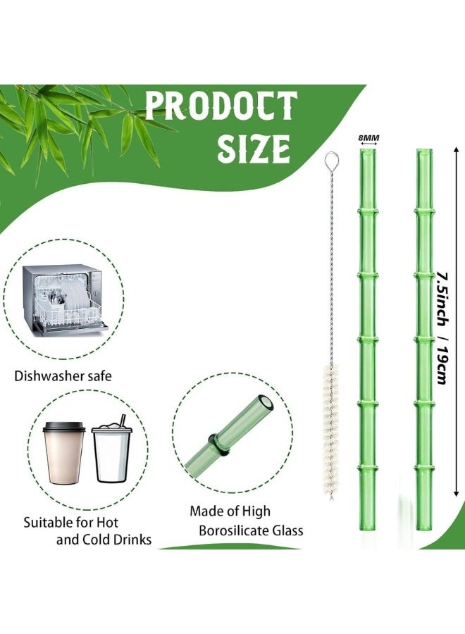 هابي هوم عبوه من 5 قطع من ماصات زجاجية قابلة لاعادة الاستخدام وفرشاة تنظيف ، ماصات زجاجية على شكل الخيزران الاخضر، ماصات شرب ملونة، مقاس 7.5 انش × 8 ملم، ماصة زجاجية شفافة وفرشاة تنظيف، مثالية للعصائر والشاي والعصير-أخضر - Image 2